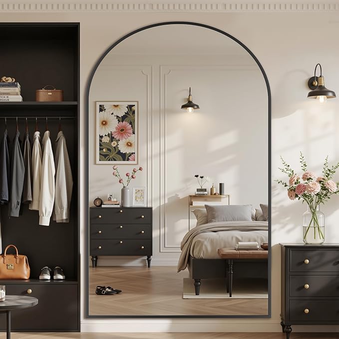 Suidia Arched Full Length Mirror, 88"x44" Floor Mirror Freestanding, Floor Standing Full Body Mirror with Stand for Bedroom, Hanging Leaning Mounted for Living Room Cloakroom, Black