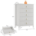GarveeHome Fluted Dresser for Bedroom, 42.9" Tall 5-Drawer Wood Dresser, Modern Chest of Drawers, Storage Organizer Cabinet for Living Room, Hallway, Entryway, White