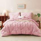 CozyLux Full Size Comforter Sets Pink, 7 Pieces Pintuck Bed in A Bag Pink Comforter Full Size, Pinch Pleat Bedding Sets with All Season Comforter, Sheets, Pillowcases & Shams
