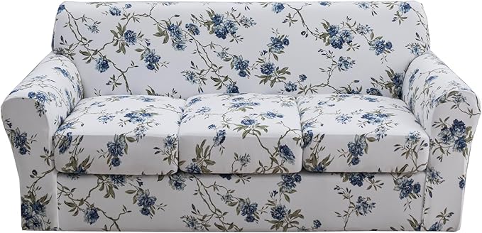 KRFOONN 4 Piece Printed Sofa Couch Cover for 3 Cushion Couches Stretch Sofa Slipcovers with 3 Separate Seat Cushion Covers Washable Furniture Protector with Elastic Bottom (Sofa, 51)