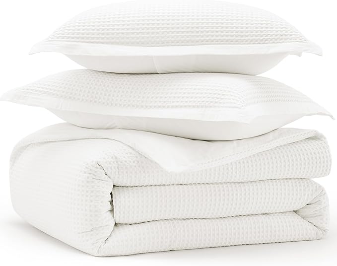 Bedsure Cotton Duvet Cover Set - 100% Cotton Waffle Weave Coconut White Duvet Cover California King Size, GentleSoft™ and Breathable Cal King Bedding Set for All Season, 3 Pieces, 104"x98"