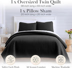 Southshore Fine Living, Inc. Twin XL Quilt Bedding Set, Dorm Room Bedding Essentials, Stain Resistant, Machine Washable Bedspread, XL/Twin Black Quilt Comforter Set/Bedspread with Pillow Sham, Black