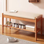 Solid Wood Shoe Bench with Cushion, 2-Tier Shoe Rack for Front Door Entrance, Enterway Benches with Shoe Storage (Walnut, 23.6in)