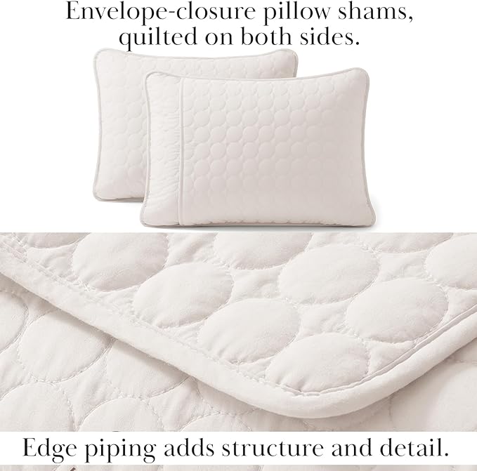 Southshore Fine Living, Inc. Quilted Summer Comforter, King Size Quilt Bedding Set with 2 Pillow Shams, Geometric Circle Design, Lightweight Bedspread, California/King Size Coverlet, Comfy Soft, Bone