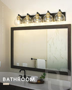 Bathroom Light Fixtures, 5-Light Black and Gold Bathroom Vanity Light, 32 Inch Modern Wall Sconces with Globe Clear Glass Shade, Vanity Lighting Fixtures Over Mirror, VL195-KG-5
