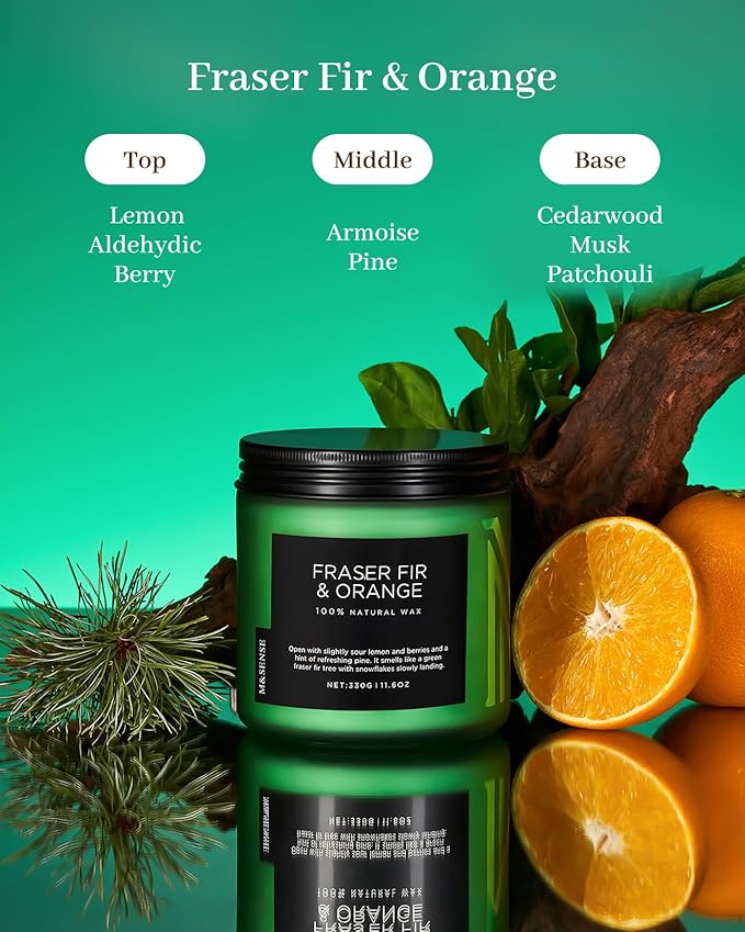 M&SENSE Fraser Fir Pine Scented Candle, Soy Wax Non Toxic for Home Up to 70 Hours, 2 Cotton Wick 11.6oz Christmas Tree Scent Holiday Aromatherapy Candle for Birthday Holiday Gifts