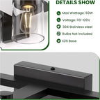 Bathroom Vanity Light Fixture, 3-Light Modern Black Vanity Light Fixtures with Clear Glass Shade, Matte Black Bathroom Light Fixtures Over Mirror, Rustic Restroom Lighting Fixtures