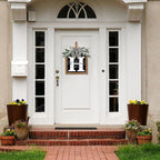 Ultra Large 14'' Last Name All Year Round Front Door Wreath with 26 Initial Letter Welcome Sign All Seasons Eucalyptus Garland and Bow Wreaths for Front Door Porch Farmhouse Decoration (H)