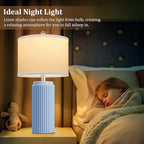 23.5’’ Sky Blue Farmhouse Table Lamps for Living Room Set of 2, Modern Elegant Ceramic Bedside Nightstand Lamps with White Linen Shade for Bedroom, Coastal Lamps Set for Study Home Office