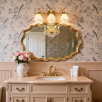 ANDY STAR Bathroom Light Fixture, 3-light Brass Vanity Light, Vintage Bathroom Lights Over Mirror with Crystal Beads, Wall Sconce Lighting with Frosted Milky Glass Shade, E26 Base (Bulbs Not Included)