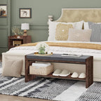 BON AUGURE 40" Storage Bench with Plush Cushion & 2-Tier Organizer, Modern Entryway Ottoman Bench for Hallway, Mudroom, Bedroom (Rustic Oak)