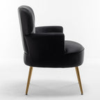 Trendy Velvet Accent Chair with Gold Metal Legs, Upholstered Armchair for Small to Mid-Size Spaces, Modern Living Room, Bedroom, Vanity Desk and Entryway, Black