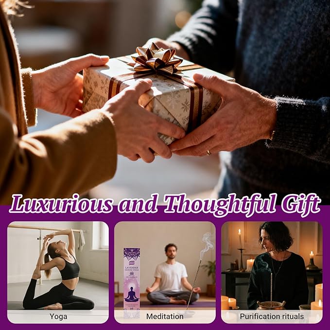 Lavender Incense Sticks Natural - 16 Sticks Handcrafted Lavender Sticks for Relaxation, Meditation, Yoga, Spiritual Purification & Home Ambiance | inciensos aromaticos para la casa
