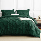 CozyLux Queen Comforter Set Emerald Green, 7 Pieces Pintuck Bed in A Bag, Premium Green Comforter Queen Size, Pinch Pleat Bedding Sets with Comforter, Sheets, Pillowcases & Shams
