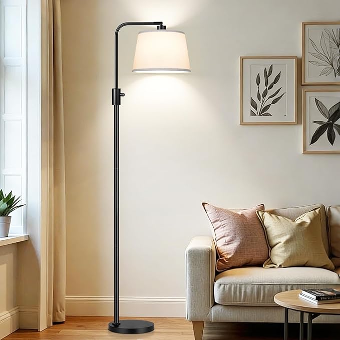 【Upgraded】 Dimmable Floor Lamp, 1000 Lumens LED Edison Bulb Included, Arc Black Floor Lamps for Living Room Modern Standing Lamp with White Shade, Tall Lamps for Living Room Bedroom Office Dining Room