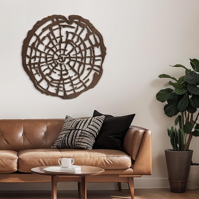 SIGNLEADER Metal Wall Art Decor Wood Rings of Tree Minimalist Modern Abstract Wall Sculpture Hangings Home Decoration for Living Room, Bedroom, Bathroom, Kitchen, Outdoor - 18" Bronze