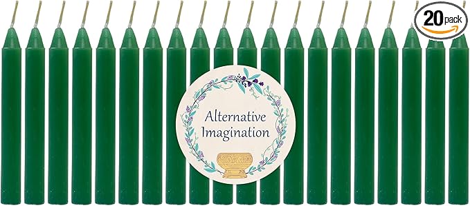 Alternative Imagination Green Chime Candles - 20 Pack of Unscented 4 Inch Mini Taper Candles - Dripless Long Burning Ritual Candles for Meditation, Spell Work, Healing, Prosperity, Growth & Home Decor