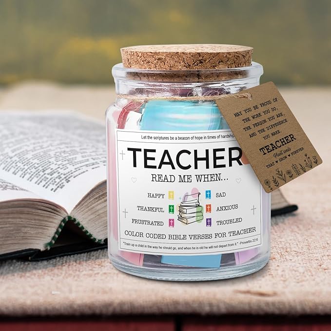 NewEleven Teacher Gifts For Women, Men - Teacher Gifts, Appreciation, Thank You Present, Inspiratonal Gift For Teachers From Student - Bible Verse Jar