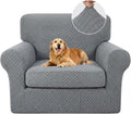 YEMYHOM Latest Checkered 2 Pieces Chair Covers for Living Room High Stretch Thickened Chair Slipcovers with Arms Anti Slip Elastic Armchair Sofa Couch Protector (Light Gray), 31"-46"(1 Cushion)