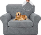 YEMYHOM Latest Checkered 2 Pieces Chair Covers for Living Room High Stretch Thickened Chair Slipcovers with Arms Anti Slip Elastic Armchair Sofa Couch Protector (Light Gray), 31"-46"(1 Cushion)