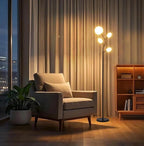 Fiqevs 4 Globe Floor Lamp with 2700K Warm Light LED Bulbs Included, Mid Century Modern Tree Standing Lamp with Frosted Glass Shade, Arc Torch Tall Lamp for Living Room, Bedroom, Office, Matt Black