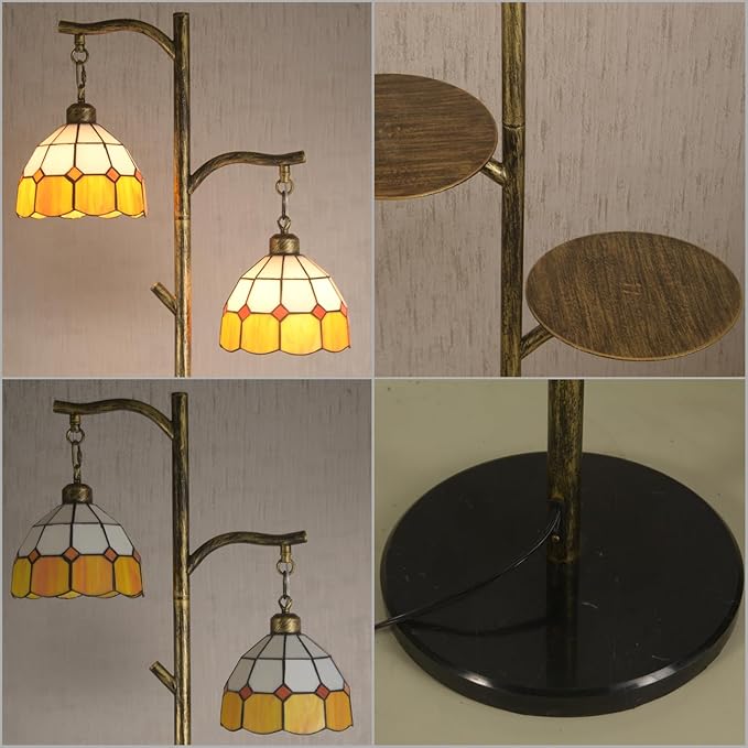 beaysyty Tiffany Style Stained Glass Retro Floor Lamp with Tray, Dimmable Floor Lamps, Custom Color Temperature Standing Lamp for Living Room and Bedroom,Painted Bronze