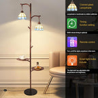 beaysyty Tiffany Style Stained Glass Retro Floor Lamp with Tray,Dimmable Floor Lamps, Custom Color Temperature Standing Lamp for Living Room and Bedroom, Painted Dark Red