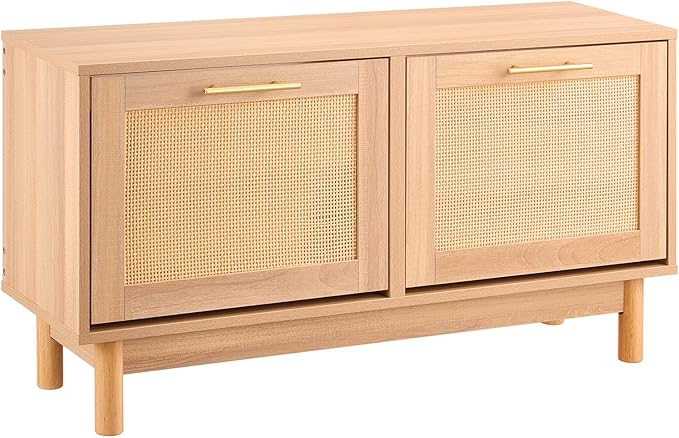 VEVOR Rattan Shoe Storage Bench, Entryway Bench with 2 Flip Drawers, Holds up to 300 lbs with 4 Compartments and 2 Rattan Doors, 39.4 x 11.8 x 20.9 Inches for Hallway, Living Room, Bedroom