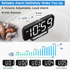 Peakeep Small Digital Alarm Clock for Bedrooms, Loud for Heavy Sleepers Adults, Dimmable Plug in Electric Large Numbers Clock Battery Backup, Slim Clock for Table Office Modern Living Room (BW)