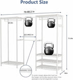 Clothes Rack, Heavy Duty Clothes Rack, Large Wire Closet Garment Rack, Freestanding Expandable Metal Clothing Rack with 4 Hanging Rods, 6 Shelves, and 4 Hangers for Hanging Clothes, White