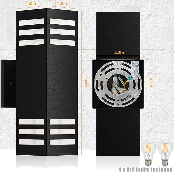 Dusk to Dawn LED Outdoor Light Fixture Wall Mount,Black Square Porch Lights Outdoor,Modern Exterior Wall Sconce Lights 13In, Bulb Includes Up Down Outside Wall Light for House Front Door