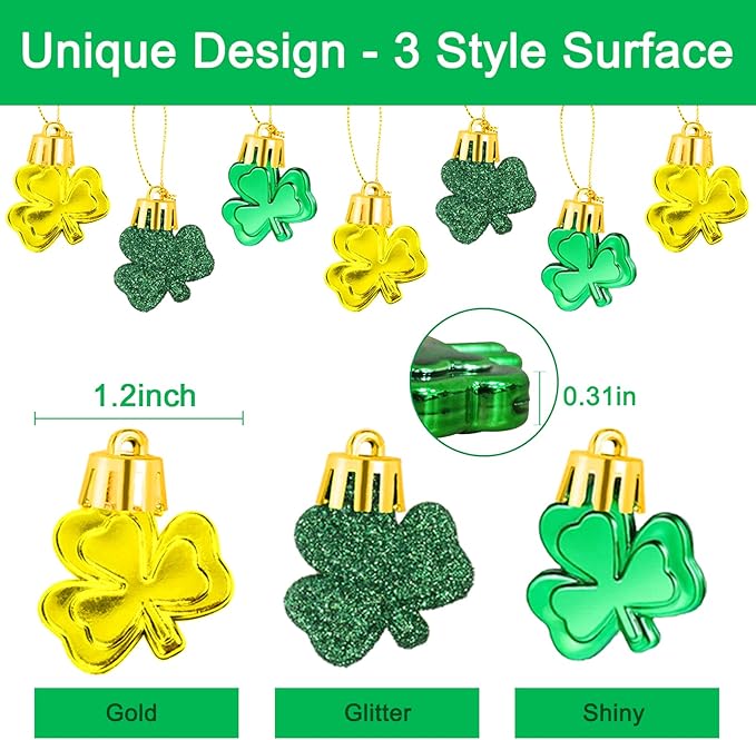 St. Patricks Day Decorations Shamrock Ornaments - 30pcs St Patricks Day Tree Ornaments Clover Baubles for Irish Lucky St Patrick's Day Home Table Tree Party Hanging Decorations