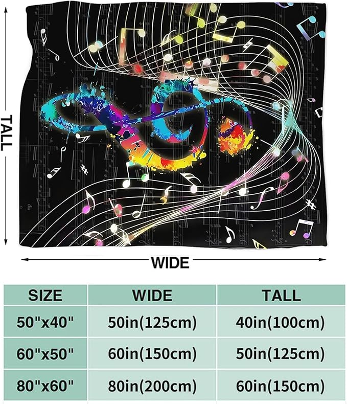 Music Blanket for Girls Women Music Notes Lovers Gifts for Boys Men Lightweight Fuzzy Throw Blanket Cozy Plush Flannel Fleece Blankets for Bed Decor 60"x80"
