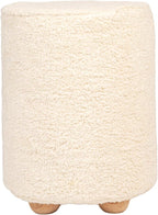 Bloomingville Round Sherpa Upholstered Pouf with Pine Wood Feet, Cream and Natural