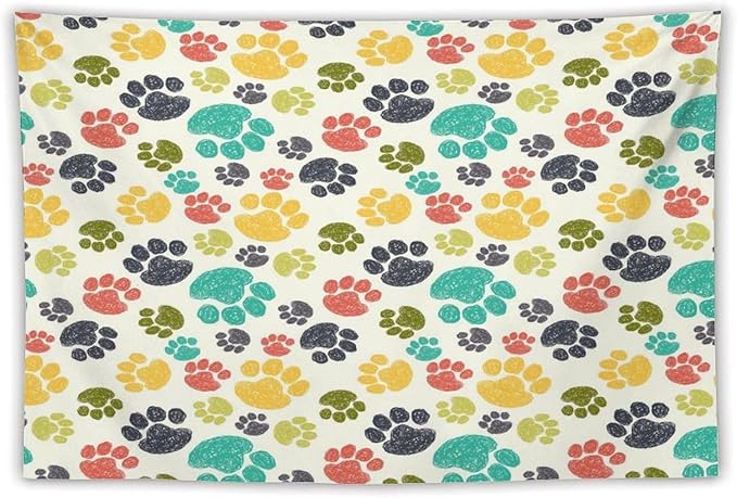 VUMIVI Dog Paw Tapestry Hand Painted Colorful Animal Footprints Doodle Kids Painting Tapestry Wall Hanging for Living Room Bedroom Dorm Classroom Aesthetic Decor W60xL40in