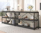 IBF Short Wide Horizontal Bookshelf, Industrial office Low 3 Tier Book shelf, Rustic Wide Vintage open Bookcase with Storage, Modern Grey Etagere for Home Office Living Room Bedroom, Gray Oak, 47 Inch