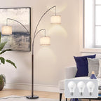 DLLT Modern Floor Lamp for Room: 3-Light Brown Tree Dimmable Floor Lamps with Beige Shades for Living Room - Arc Standing Lamp for Bedroom - Tall Floor Lamp for Office Corner 3 LED Bulbs Included