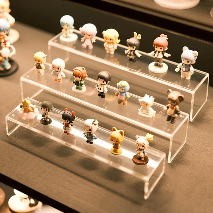 Acrylic Display Riser Stand,5mm Thickness,12'' Length Tier Display Stands, Thickened to 0.2''(5mm) Acrylic Shelf Risers for Perfume Display,Risers for Buffet Table,Cupcake Stand,Pop Figurines,Tumbler,Food,6Pcs