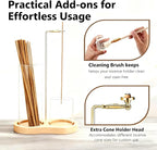 3-in-1 Incense Holder for Sticks with Enlarged Ash Catcher, Anti-Scatter Glass Tray for a Serene Home, Yoga, or Spa, Includes Dedicated Cone Holder and Brush（Not Included Incense Sticks）