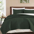 WRENSONGE Queen Quilt-3 Pieces Lightweight Bedspreads Dark Green Queen Size Quilt Bedding Set for All Seasons, Soft Summer Coverlet with 2 Pillow Shams Suitable for Bed, Couch