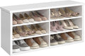 VASAGLE Shoe Bench, Storage Bench, 6 Compartments, Adjustable Shelves, for Living Room, Entryway, Dorm, 11.6 x 39.4 x 19.7 Inches, Cloud White ULSB036W01