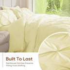 Sasttie King Size Comforter Set, 7-Piece Bed in a Bag, Pintuck Bedding Set for All Season, Includes Comforter, Flat Sheet, Fitted Sheet, Pillowcases and Pillowshams, Cream Yellow