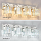 Modern Vanity Light 4-Lights Brushed Nickel Vanity Light Crystal Bathroom Wall Light Bathroom Light Fixtures