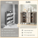 ONBRILL Shoe Cabinet with 3 Doors and Adjustable Shelves, 30 Pairs Shoe Storage Cabinet, 40 Inch Tall Farmhouse Shoe Rack Shoe Organizer Cabinet for Entryway Living Room Closet, Gray Wash