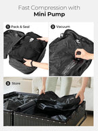 Vacuum Bags for Travel with Wireless Pump, 180° Open Zipper, IP67 Waterproof, Reusable Space Saver Compression Bags for Backpack(3 Pack + Pump)
