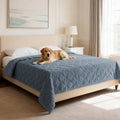 H.VERSAILTEX Couch Cover Chenille Pet Fuzzy Sofa Covers for 3 Cushion Couch Anti Slip Washable Sofa Slipcovers with Strap Soft Couch Protector Cover for Dogs Cats Kids(52" x 82", Stone Blue)