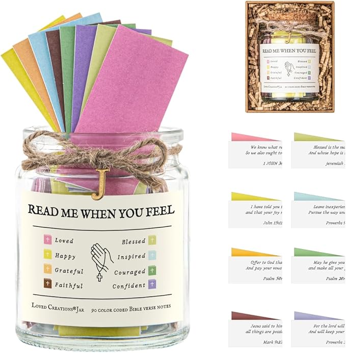 Bible Verse Jar for Christmas Gifts, Initial J Read Me When Prayer, Emotion and Feelings Scripture, Mood-booster Jar Christian Gifts for Women, Scriptural Study Supplies Men Art Work for Family