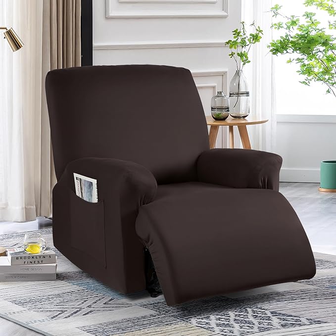 TAOCOCO Oversized Recliner Chair Covers 4-Pieces, Stretch Recliner Cover for Large Recliner Washable Reclining Chair Cover Polyester Soft Fabric Furniture Protector (Oversized Recliner, Coffee)