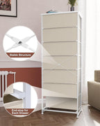 Crestlive Products Tall Dresser, 7-Drawer Fabric Storage Tower, Chests of Drawers - Vertical Organizer Unit for Bedroom, Hallway, Entryway, Nursery, Closets - Steel Frame, Wood Top & Handles (Beige)