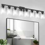 BesLowe 51" 8-Light Bathroom Light Fixture, Modern Black Vanity Light, Bathroom Lighting Fixtures Over Mirror, Matte Black Bathroom Wall Lamp, Wall Lights for Living Room Bedroom Hallway